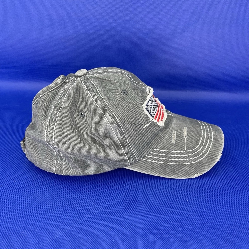 Gray Ponytail Baseball Cap with American Flag Patch - Picture 4 of 9